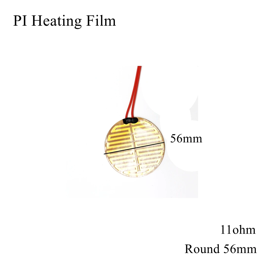 Round 56mm 5V 12V 24V 110V 220V PI Heating Film Polyimide Adhesive Electric Heater Plate Panel Pad Mat Fuel Foil Oil Engine Tank