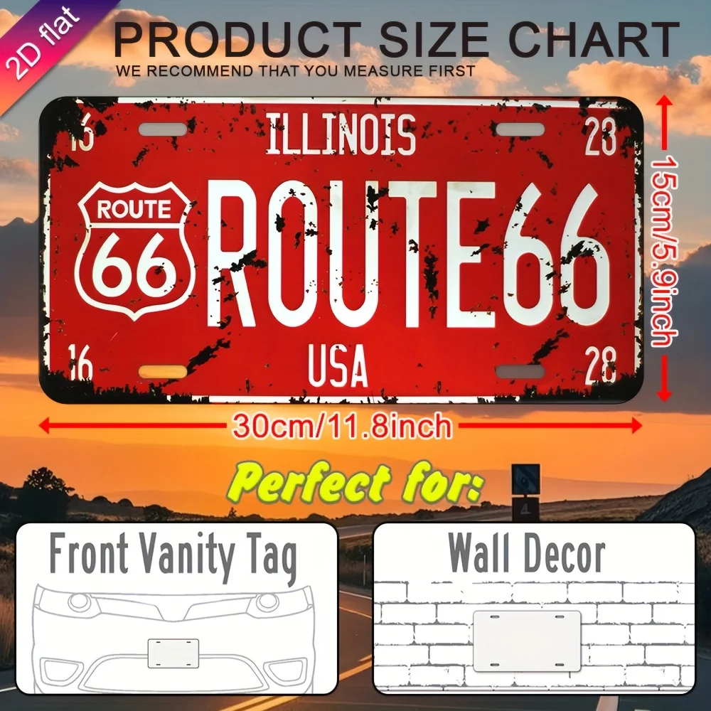ديكور حائط لوحة ترخيص معدنية - تصميم Route 66 Retro، شطرنج مطبوع بالأشعة فوق البنفسجية، ديكور فني جداري داخلي وخارجي متين، مناسب