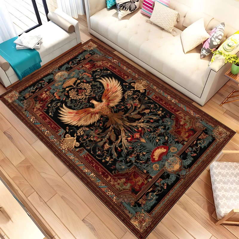 Retro Phoenix Floral Pattern graphics Rug,living room sofa,bedroom bedside,dining Entry Door Mat,Washable Rug,Souvenir