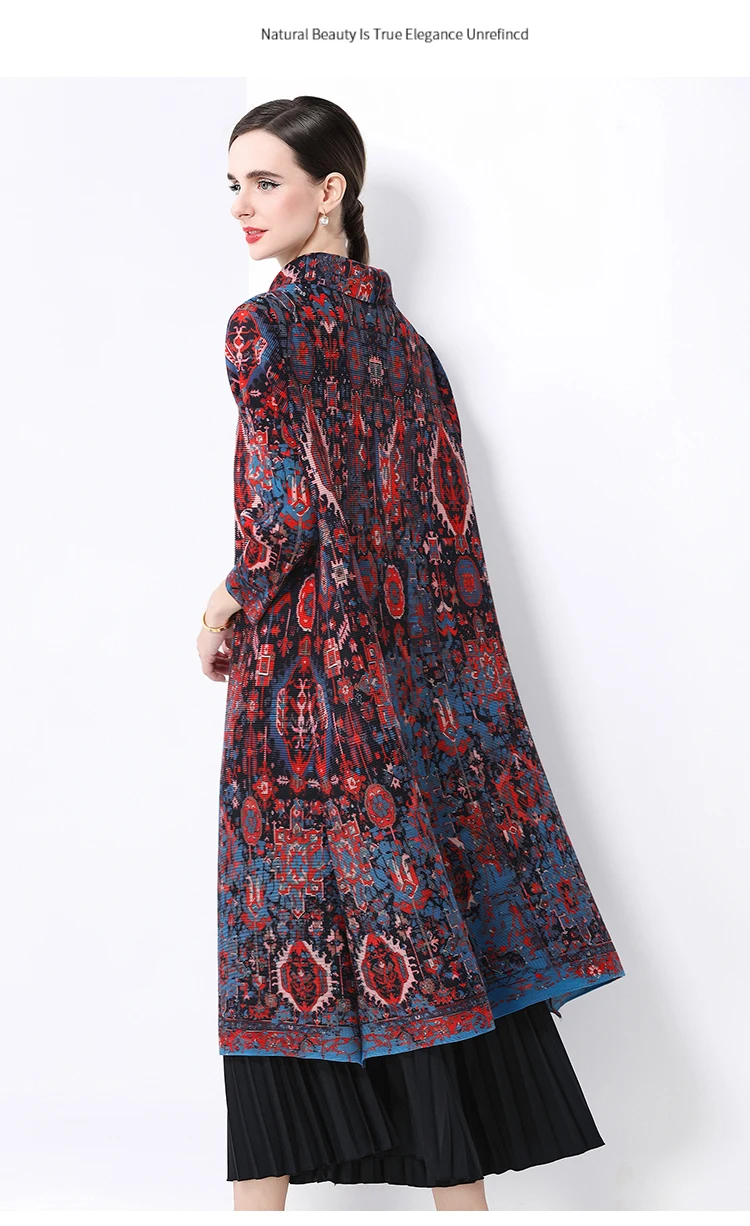 Sukienka plisowana Miyake damska, wiosenno-jesienna, luksusowa, luźna sukienka koszulowa, modna, elegancka, uniwersalna, francuski nadruk, strój dla mamy.