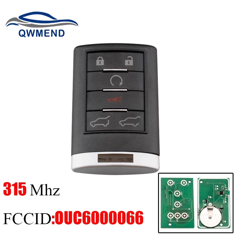 QWMEND 6Buttons 315Mhz Smart Remote Key For OUC6000066 Keyless Fob  For Cadillac Escalade ESV EXT 2007-2014 Car Entry Key Fob