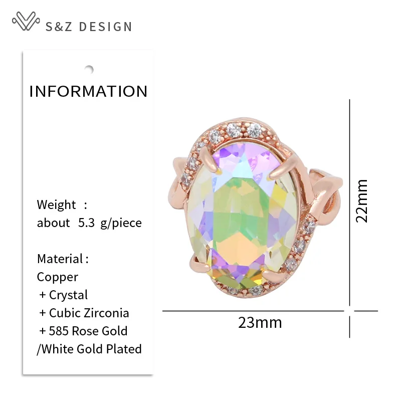 S&Z DESIGN New Fashion Oval Egg Shape Crystal Rings For Women Wedding Party 585 Rose Gold Color Cubic Zirconia Jewelry Gift