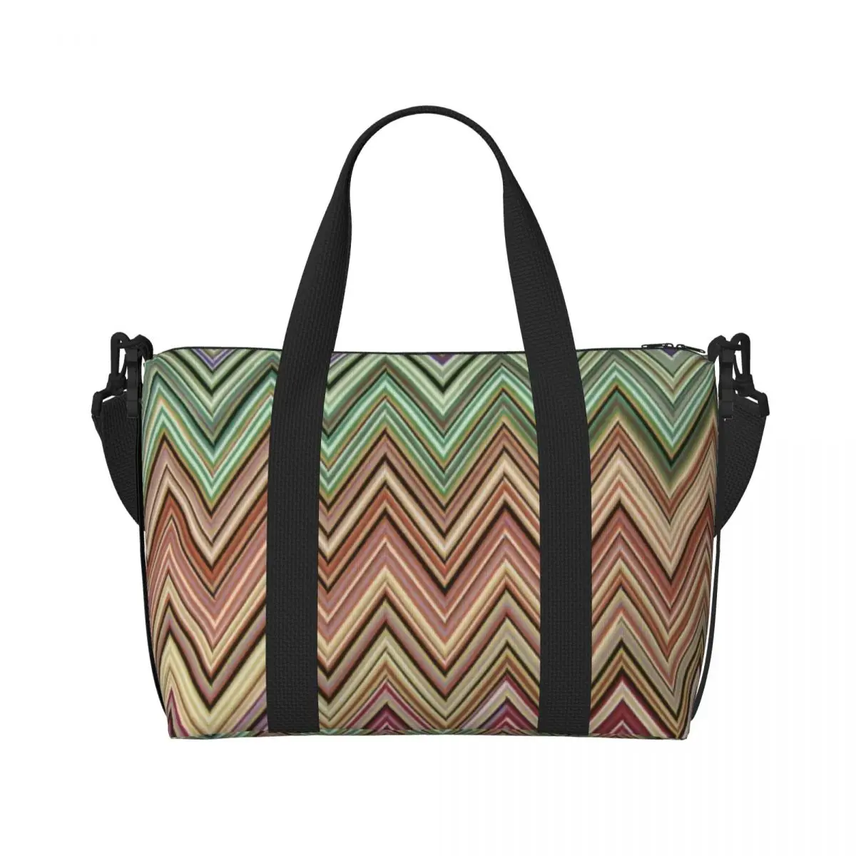 Custom Modern Home Zig Zag Art Tote Bag Women Large Capacity Bohemian Geometric Gym Beach Shoulder Travel Bag