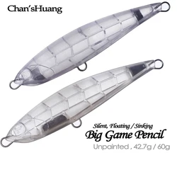 Chan’sHuang 5PCS Unpainted Blanks Bait 150mm 42.7g/60g Big Game Silent Pencil DIY Handmade Artificial Fishing Lure Tackle
