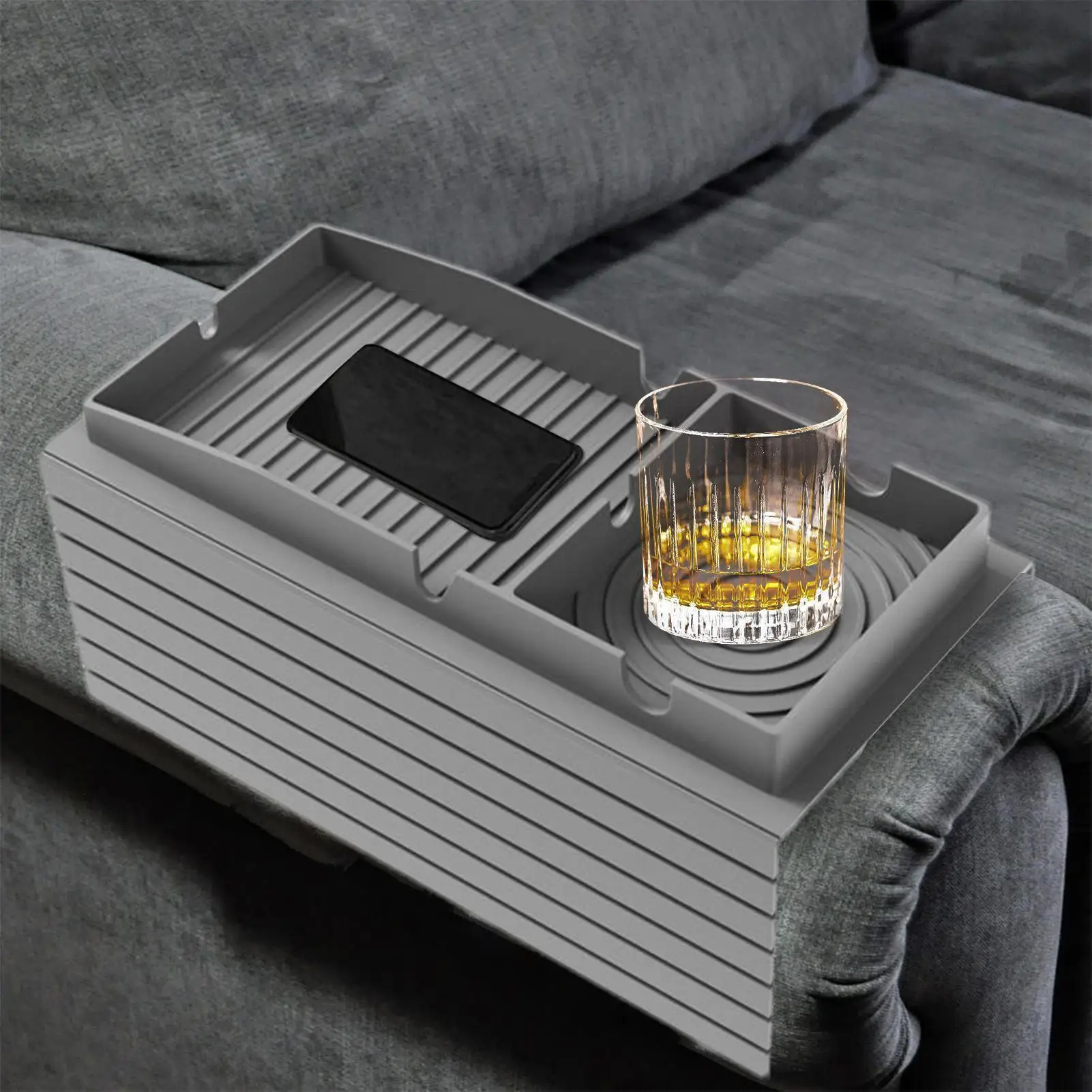 

Couch Cup Holder Silicone Anti-Slip Sofa storage box Arm Chair Couch Recliner Remote Control Organizer Holder Sofa Armrest Tray