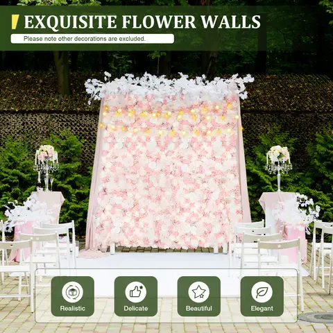 12PCS Artificial Flower Wall,Floral Backdrop Panel,3D Removable Faux Rose Flower Wall Set for Wedding Venue Decoration