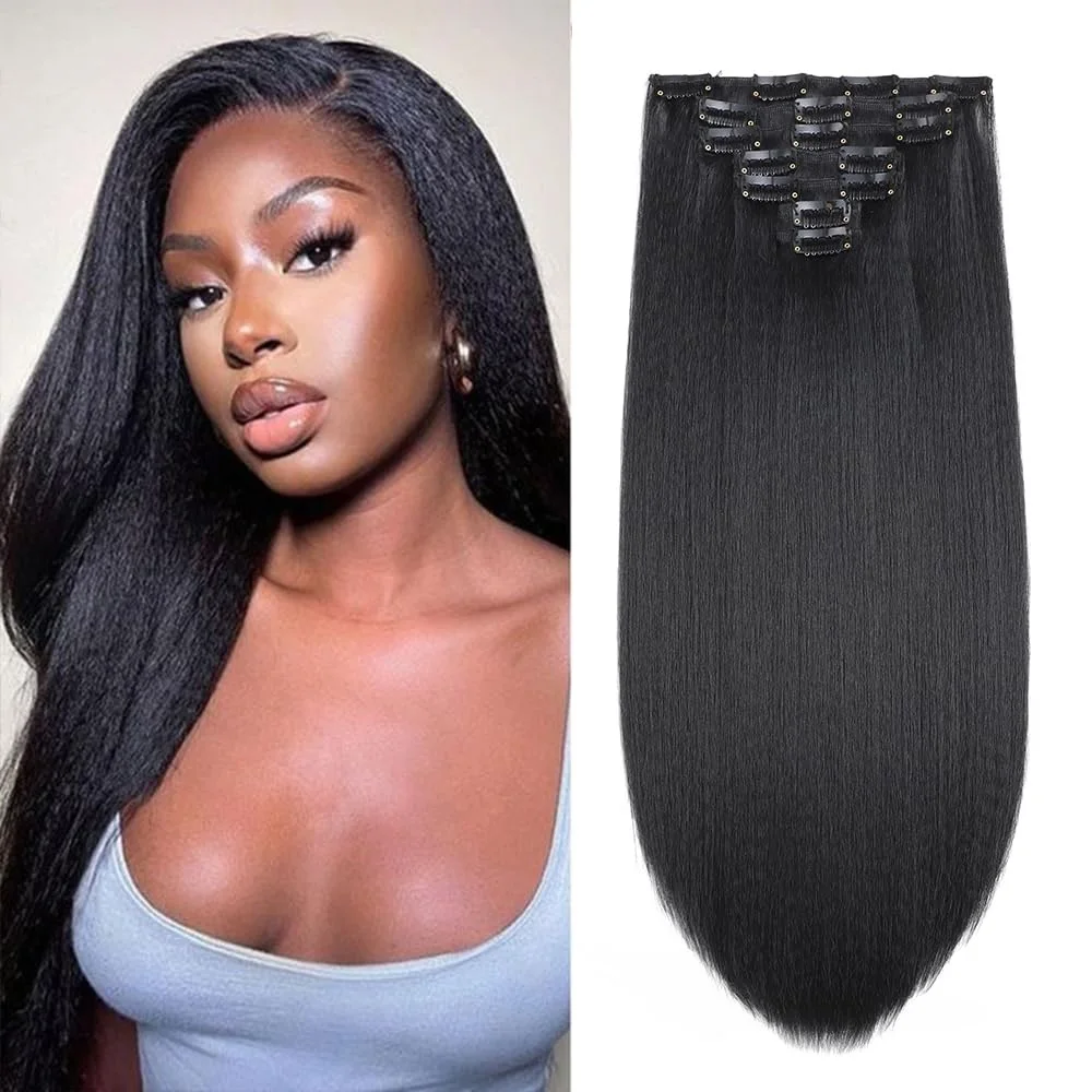 Человеческие волосы темно-черного цвета, натуральные заколки для наращивания волос для длинных волос, заколки для наращивания волос, 24-дюймовые наращивание волос Remy