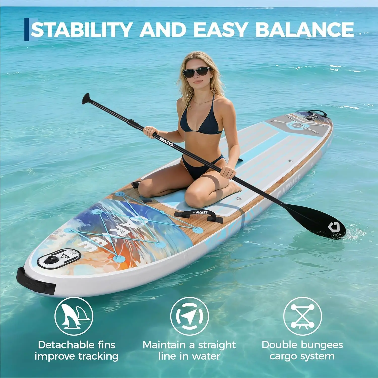 335cm Opblaasbaar Paddleboard, Opblaasbare Stand Up Paddleboards met Premium SUP Accessoires, 200kg Draagvermogen, met Camera Bevestiging