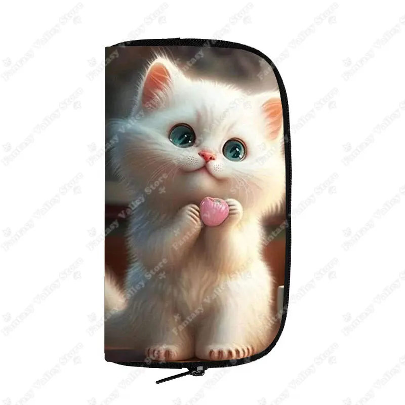 Cute Cat Print Long Wallet Felinae/Siamese Cat Women Purse Key Money Bag Credit Card Earphone Phone Holder Jewelry Organizer