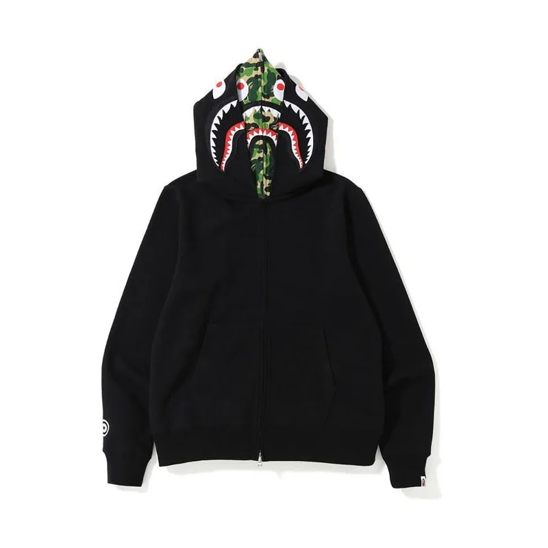 AAPE BY A BATHING APE Cotton Shark Coat Double Hat Series Camo Hooded Male Female Student Hip Hop Cardigan Zipper Sweater Gift