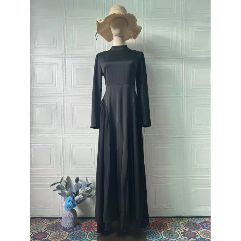 2025Spring Elegant Long Sleeve Design Round Neck Black Dress Long Dress for Women