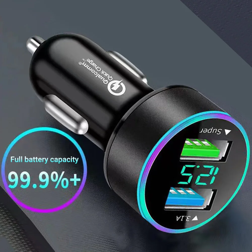 120W 2Port USB Digital Real-time Voltage Car Charger QC3.0 Car Super Fast Charger for Phones Car Cigarette Lighter Adapter