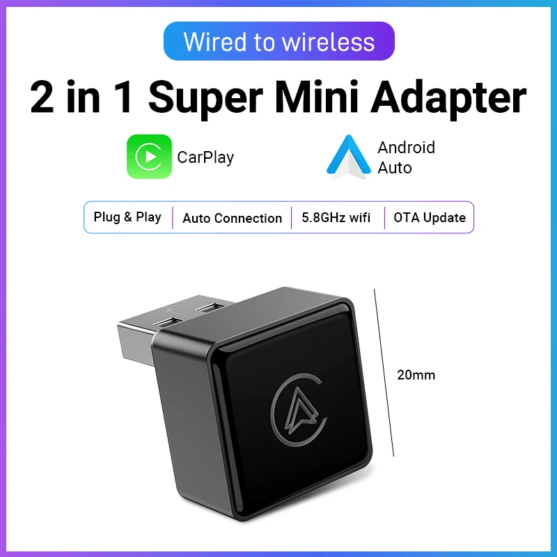 

New Upgrade Universal Wireless CarPlay/Android Auto Adapter Plug & Play OTA Update Bluetooth Wi-Fi Fast Connect Fit 99% Cars