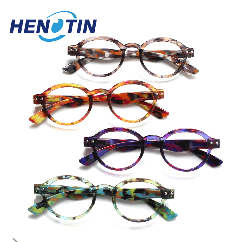 

Henotin Reading Glasses Spring Hinge Men Women with Print Flower Frame Decorative Eyeglasses HD Prescription Eyewear 0~600