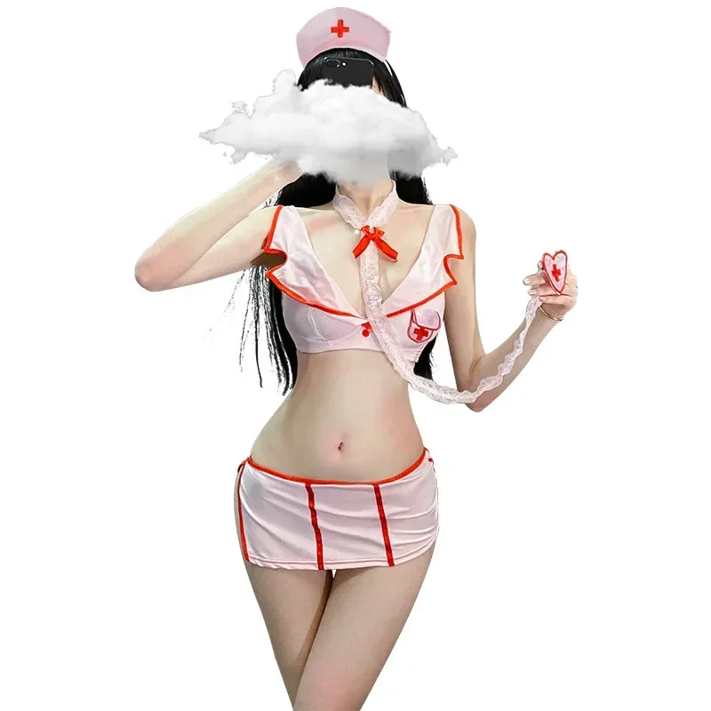 Erotic Lingerie Sex Uniform Mesh See-through Seductive Kawaii Lingerie Sexy Nurse Uniform Transparent Dress Cosplay Nurse