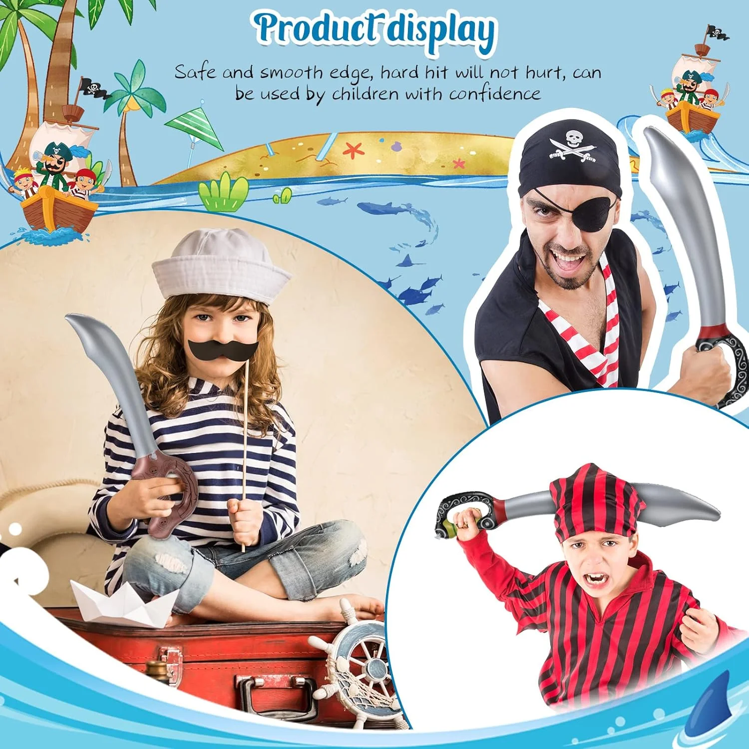20/10 Pieces Inflatable Pirate Sword Inflatable Knife for Pirate Theme Party Birthday Pool Party Role Play Halloween Costume Accessories Stage Props Toys view 4
