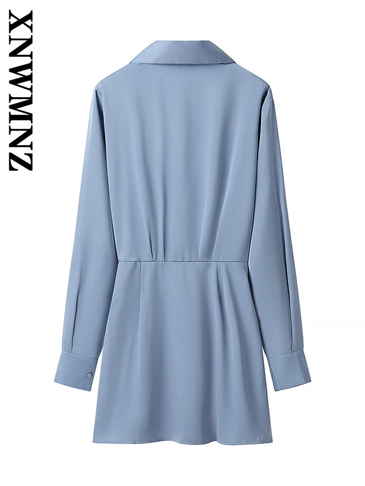 XNWMNZ 여성 트렌디 사이드 지퍼 미니 스커트, 긴 소매 턴다운 칼라 탑, 정사이즈 핏 원피스, 출퇴근 레이디 드레스, 2024 신상