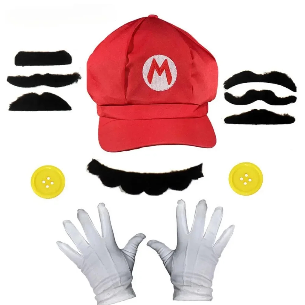 سوبر براذرز قبعة لويجي الكبار قبعة زي تأثيري البيسبول أنيمي للجنسين دور اللعب الأشرطة قفازات اللحية الدعائم الطرف هالوين