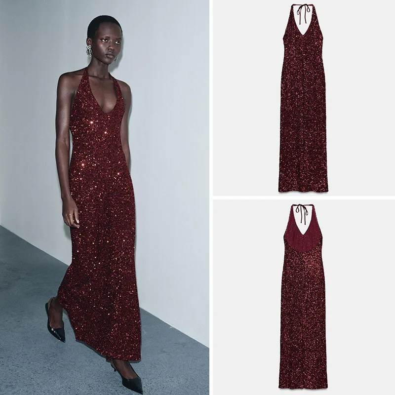 

Женское зимнее платье Ele с v-образным вырезом и бисером, Новое поступление, длинное платье, официальная одежда для пар