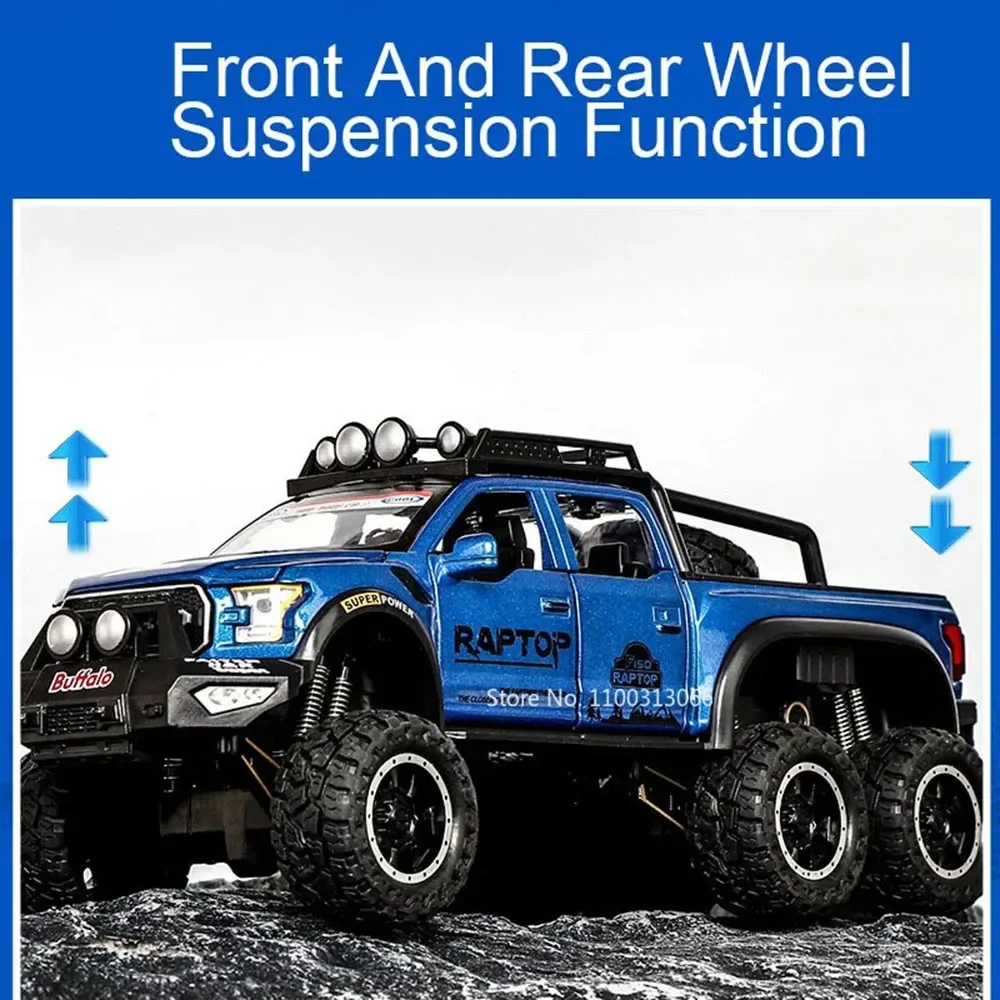 1:28 X-Class Exy 6x6 F150 6x6 Model Cars Alloy Diecast Toy Pull Back Pickup Truck Sound Light Off Road Vehicle Boy Birthday Gift