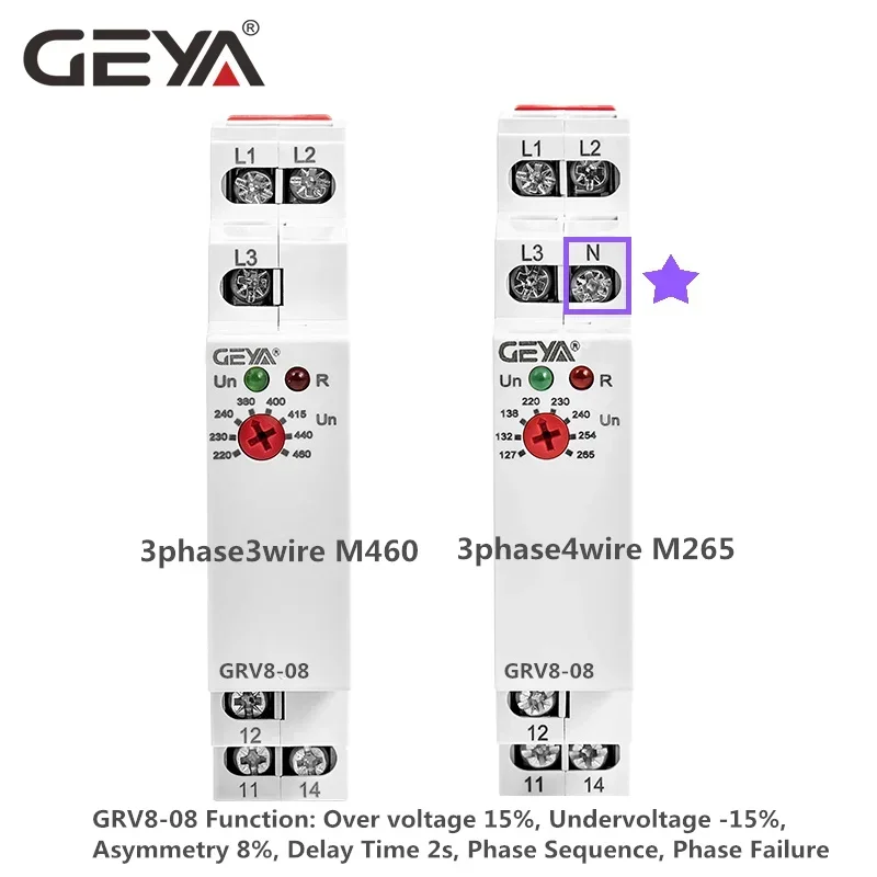 GEYA-3 Phase Tensão Proteção Relé, Fase Sequência, Fase Falha Proteção Relé, 8A, 10A, 1SPDT, 2SPDT