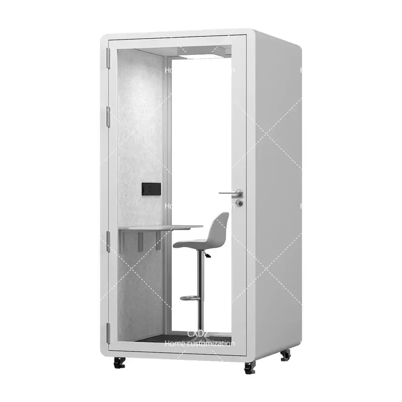 ZHS Removable Soundproof Phone Booth Office Silent Compartment 1.1x1.1m Learning Pod with Red Outer Frame