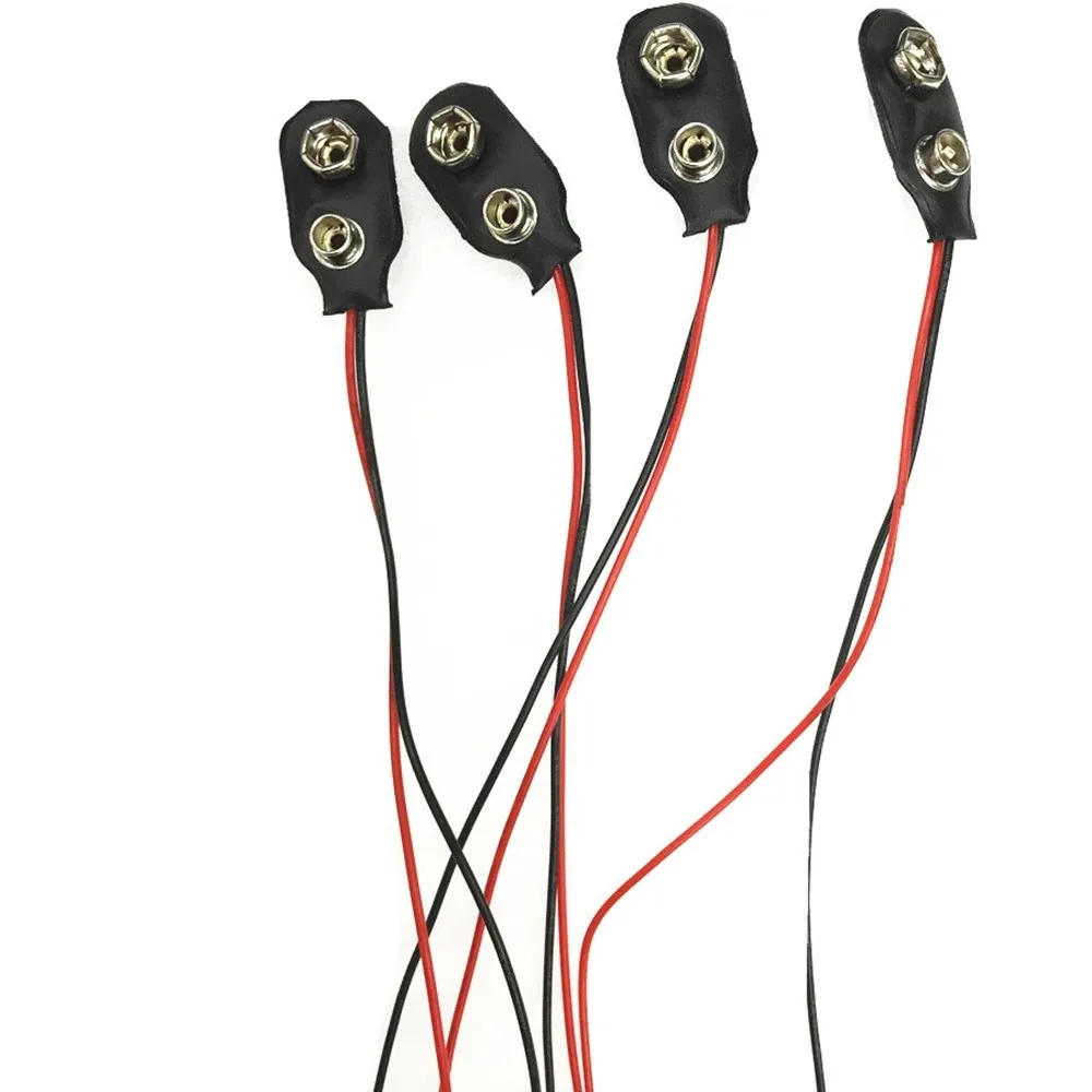 Style I 9V Battery Snap Connector With UL1007 150mm Wires Black Leather Case Copper Button