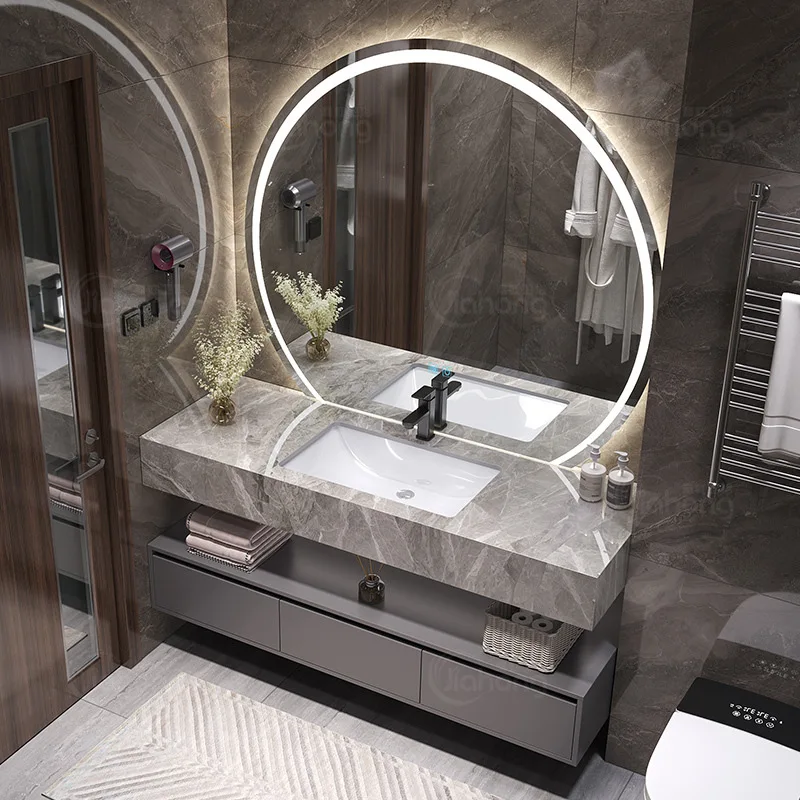 

Slate ceramic seamless integrated basin bathroom cabinet toilet wash basin cabinet combination modern simple toilet washstand