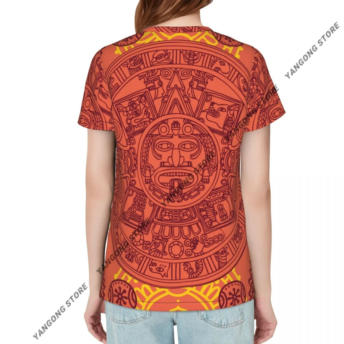 Womens Short Sleeve Mayan Zodiac Casual Tee Clothing Crewneck Woman T-Shirts