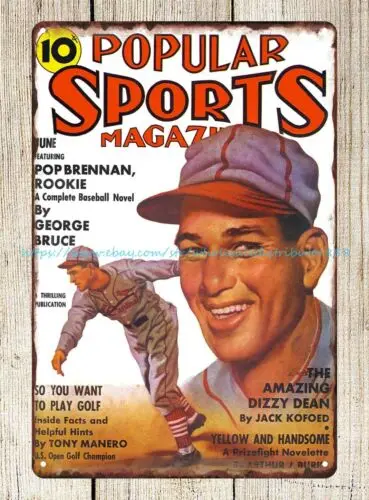 Popular Sports 1937 magazine cover baseball player metal tin sign Vintage poster