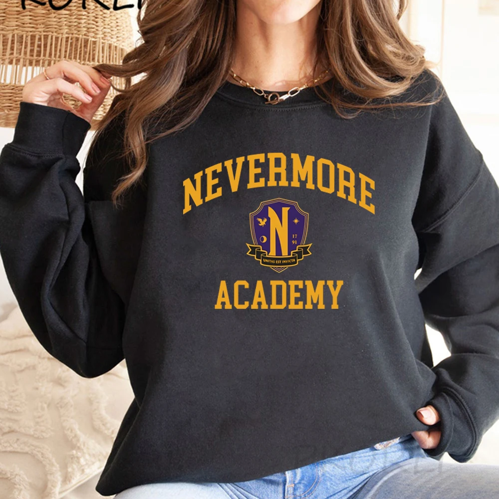 Nevermore Academy Sweatshirt Wednesday Adams Costume Retro Movie Sweater Unisex Crewneck Sweatshirts Casual Pullovers Hoodie