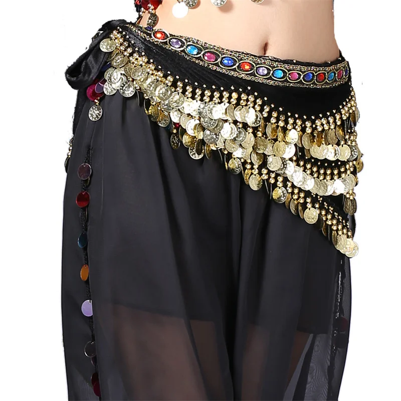 Adult Tassel Sparkly Coins Belly Dance Hip Scarf Women Party Stage Mini Skirt Wrap Towel Rave Belt Waist Chain Dancewear Costume