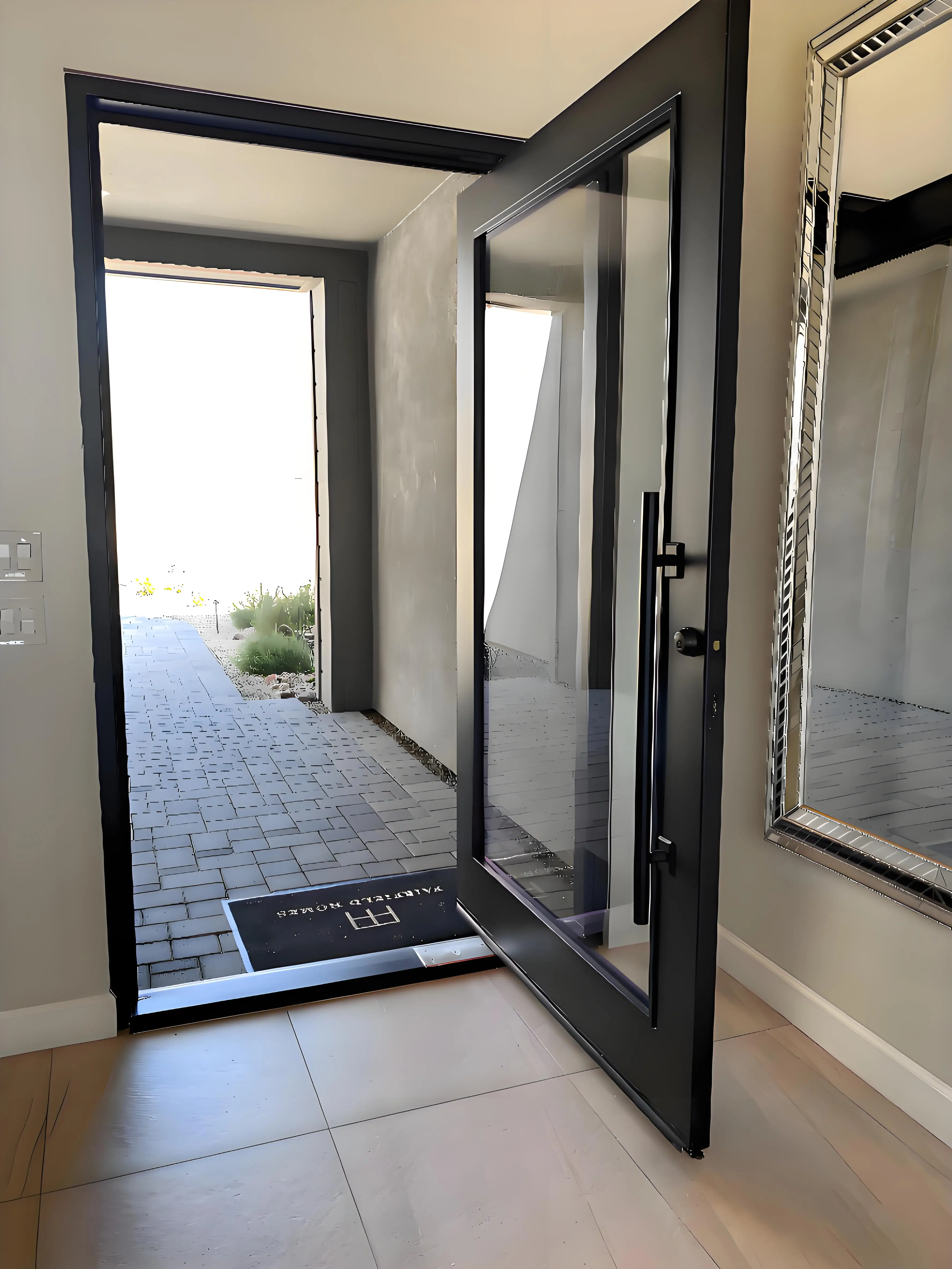 Sixinalu باب محوري لمركز التأرجح مع قفل ذكي للفناء الخارجي الأبواب الأمامية الرئيسية الألومنيوم باب زجاجي مزدوج ديكور المنزل مخصص