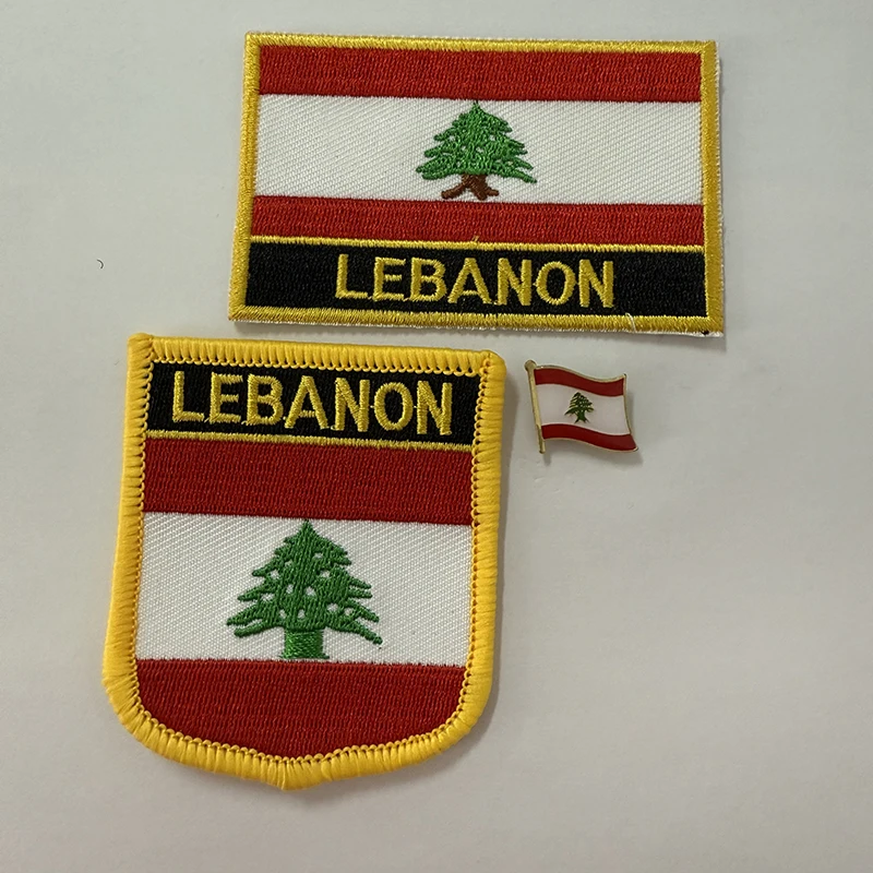 Национальный флаг Ливан, вышитые утюгом нашивки для одежды, металлические значки PT0130-3