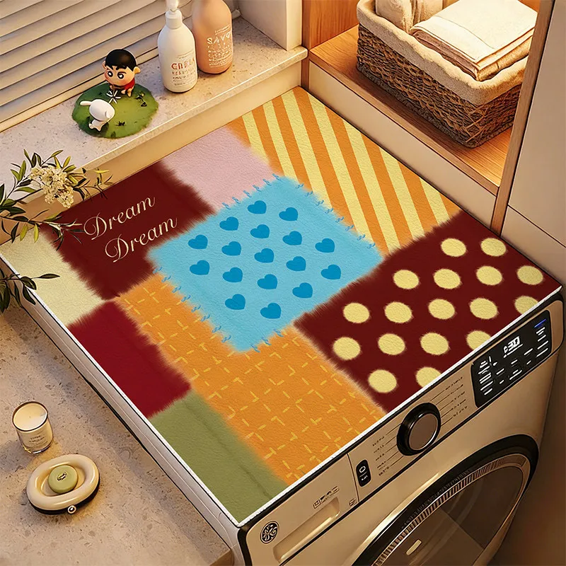 VIKAMA Retro Three-Dimensional Embroidered Little Black Cat Washing Machine Cover Pad, Anti-Slip Drum Washing Machine Dust Pad