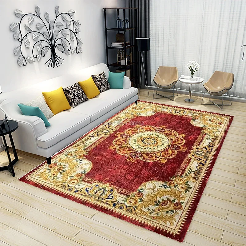 Carpet Gold Diamond Velvet Persian European Classic Retro Style Living Room Study Bedroom Entrance Door Coffee Table Blanket