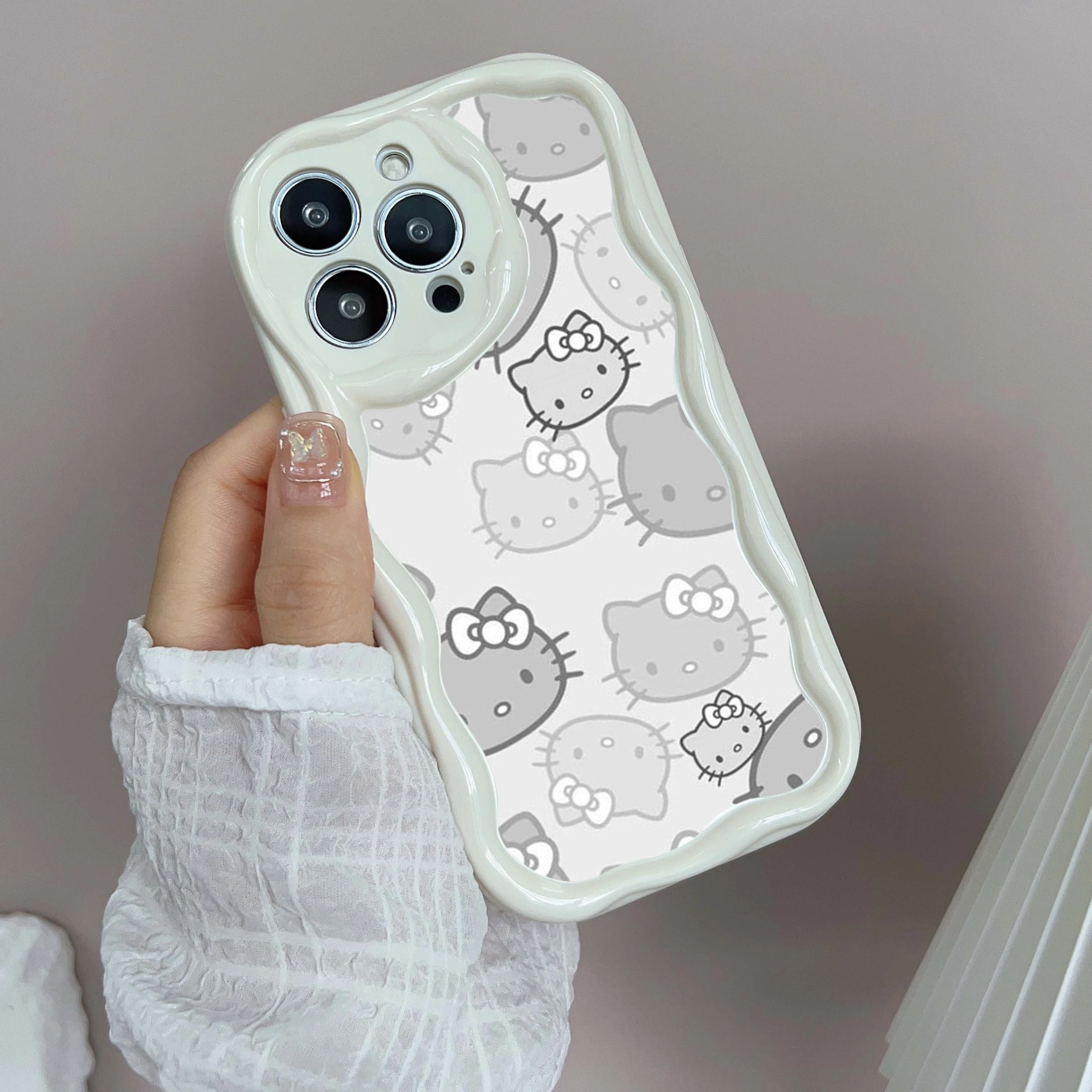 for iPhone 16 Pro Max Phone Case Cream pattern Wave edge TPU Soft Phone Cases for iPhone 16 Plus SS130 hello kitty art