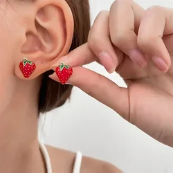 Women's Cute Stud Earrings Exquisite Red Strawberry Cartoon Minimalist Style Fruit Stud Earrings Holiday Gifts