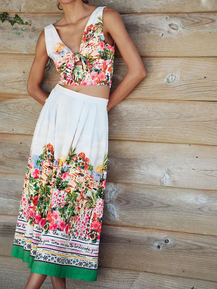 

Удобный капюшон с принтом, юбка-миди с высокой талией, женская мода, Новое поступление, весна-лето 2022, Ele Sle