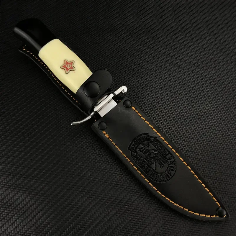 440C outdoor straight knife stainless steel hand guard + resin treatment, camping tactical hunting portable EDC pocket knife