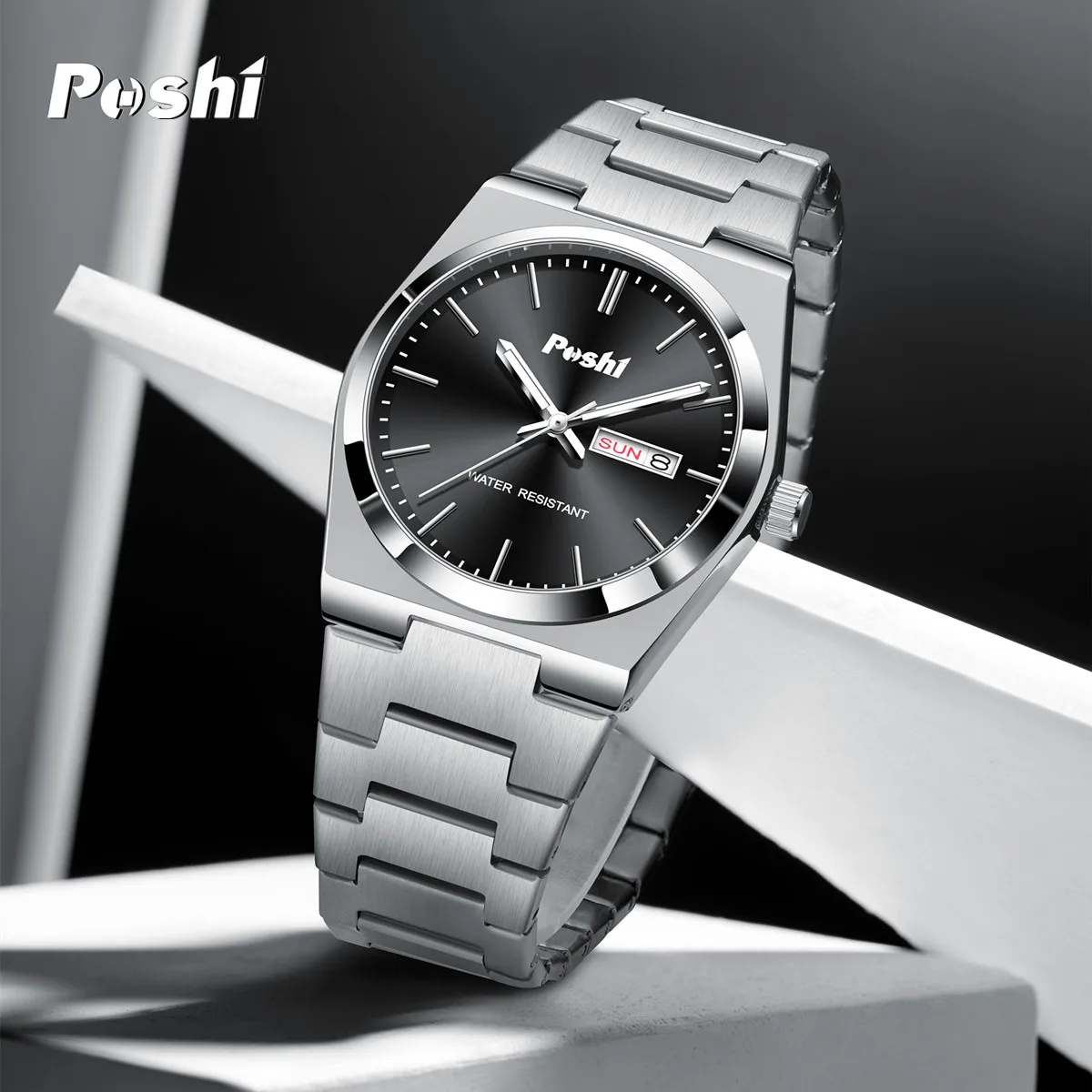 POSHI Fashion Watch for Man Luxury High Quality Quartz Wristwatch Week Date Display Original Brand Business Men\'s Clock With Box