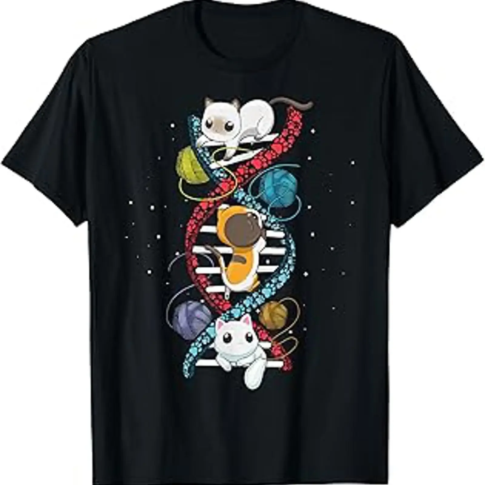Cats DNA Cat Molecular Helix Genetics Biology Kitten Geek T Shirt vintage Washed streetwear Stretched homme Breathable Casual