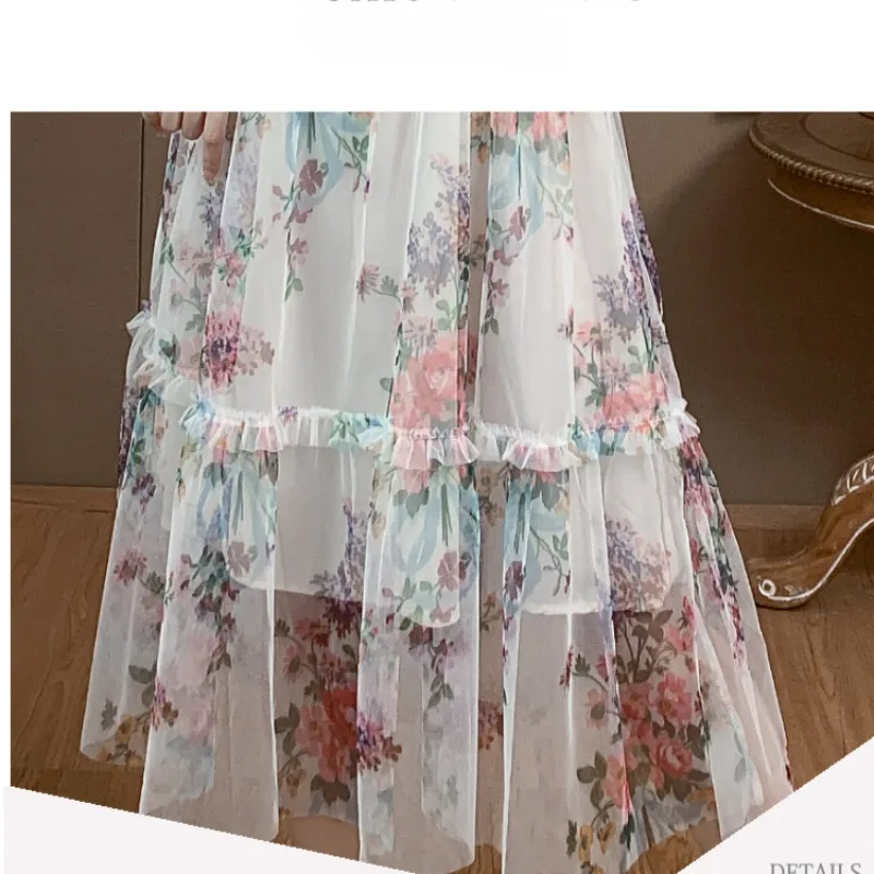 Robe de luxe en gaze imprimée pour femmes, tenue amincissante, mi-longue, tempérament, été, 2025