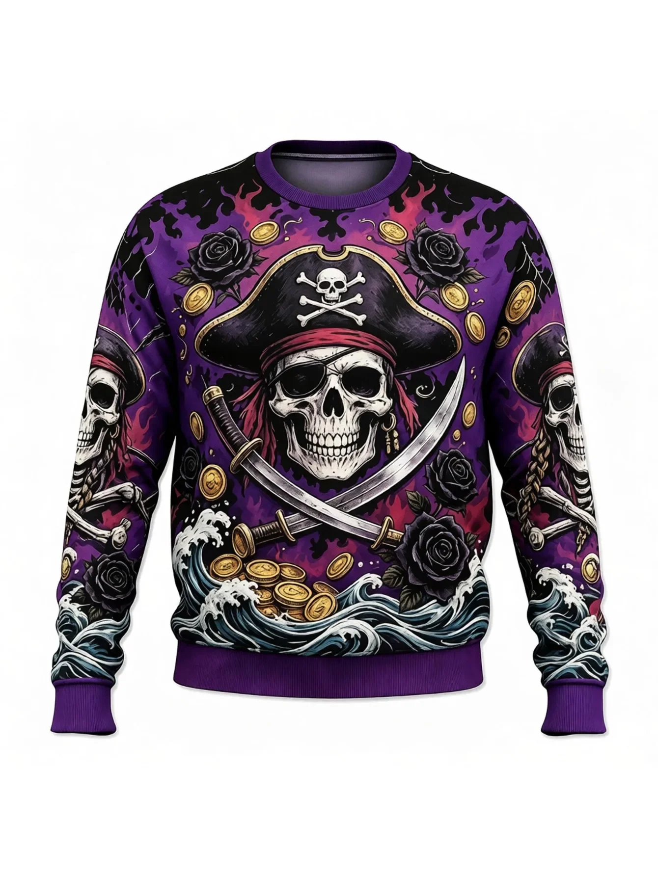 Trendy Halloween Skeleton Jack‑o‑Lantern Unisex Crew Neck Sweatshirt Casual Pullover For Festival Costume Holiday Night Outfit