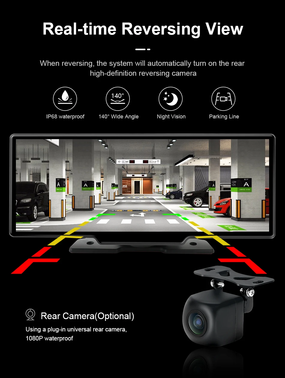 Srnubi 7/10,26 Zoll kabelloser Carplay-Bildschirm für Auto, Android Auto Dash Cam 4K Auto DVR, 1080P Rückfahrkamera, Navigationsvideorecorder, AUX – Detail 8