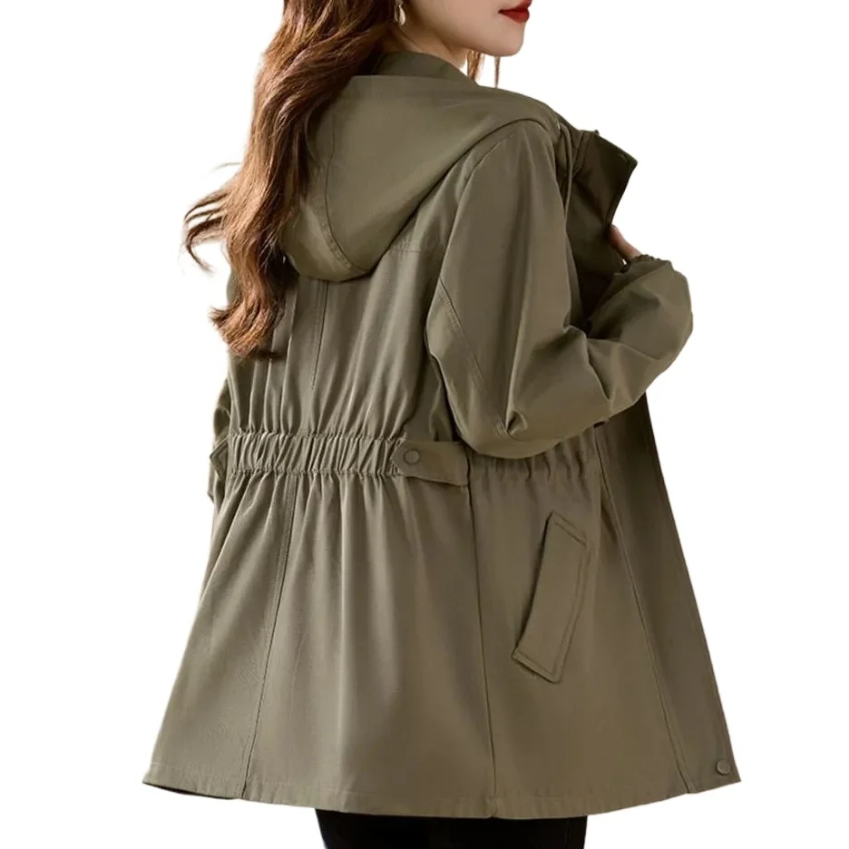 

Black Casual Trench Coat For women 2026 Spring Autumn New Fashion Slim Slimming Hooded Coats Female Solid Windbreaker Overcoat