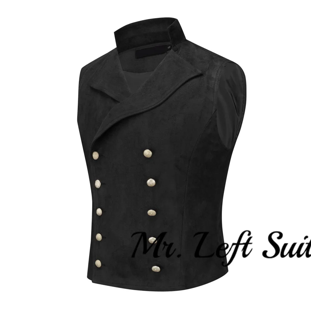 Mens Double Breasted Suede Dress Vest Gothic Steampunk Prom Party Velvet Waistcoat