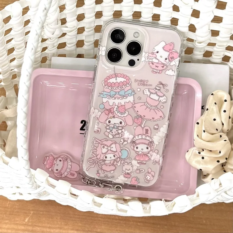 

Cute Strawberry Shortcake Pink Love Heart my melody Phone Case For iPhone 13 14 15 16 Pro Max creative notebook melody Cover