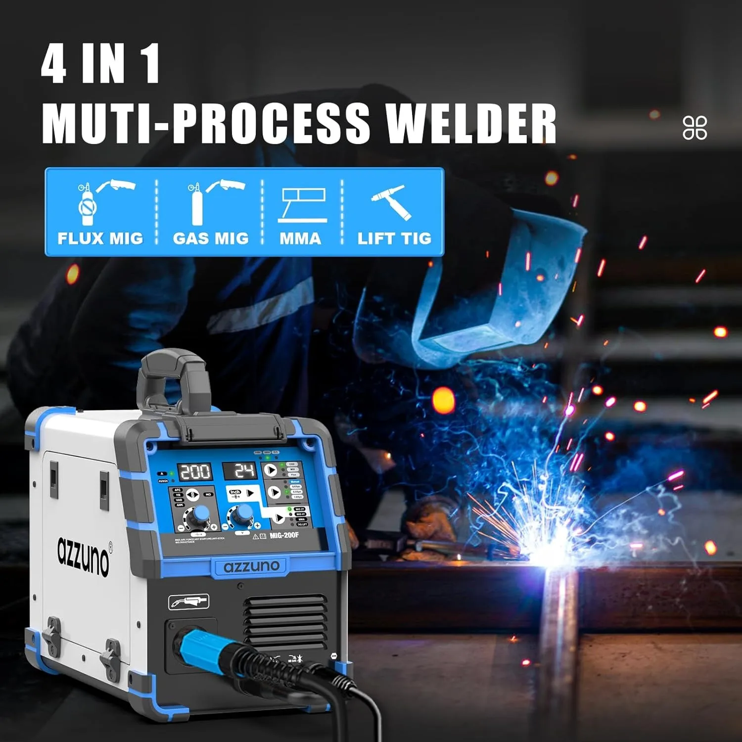 200A MIG Welder,110V/220V Dual Voltage multiprocess welder,Gas Gasless MIG Welding Machine,4 in 1 Flux MIG/Solid Wire/Lift TIG