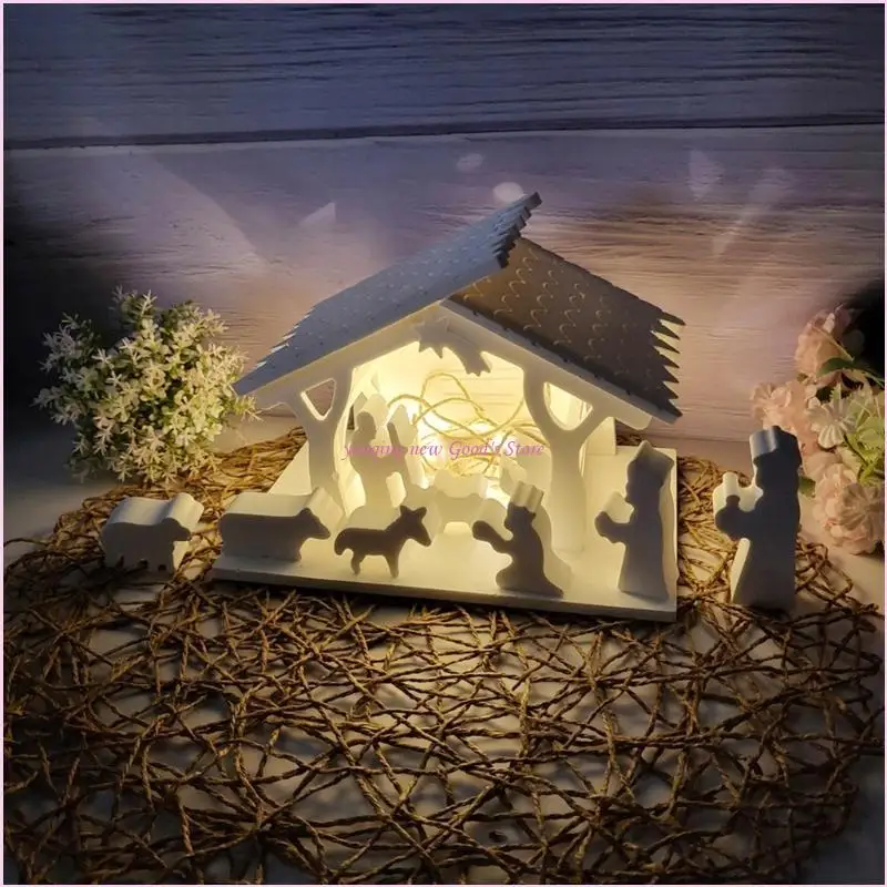

57QA Nativity House Decoration Silicone Mold Religious Themed Desk Ornament Mould